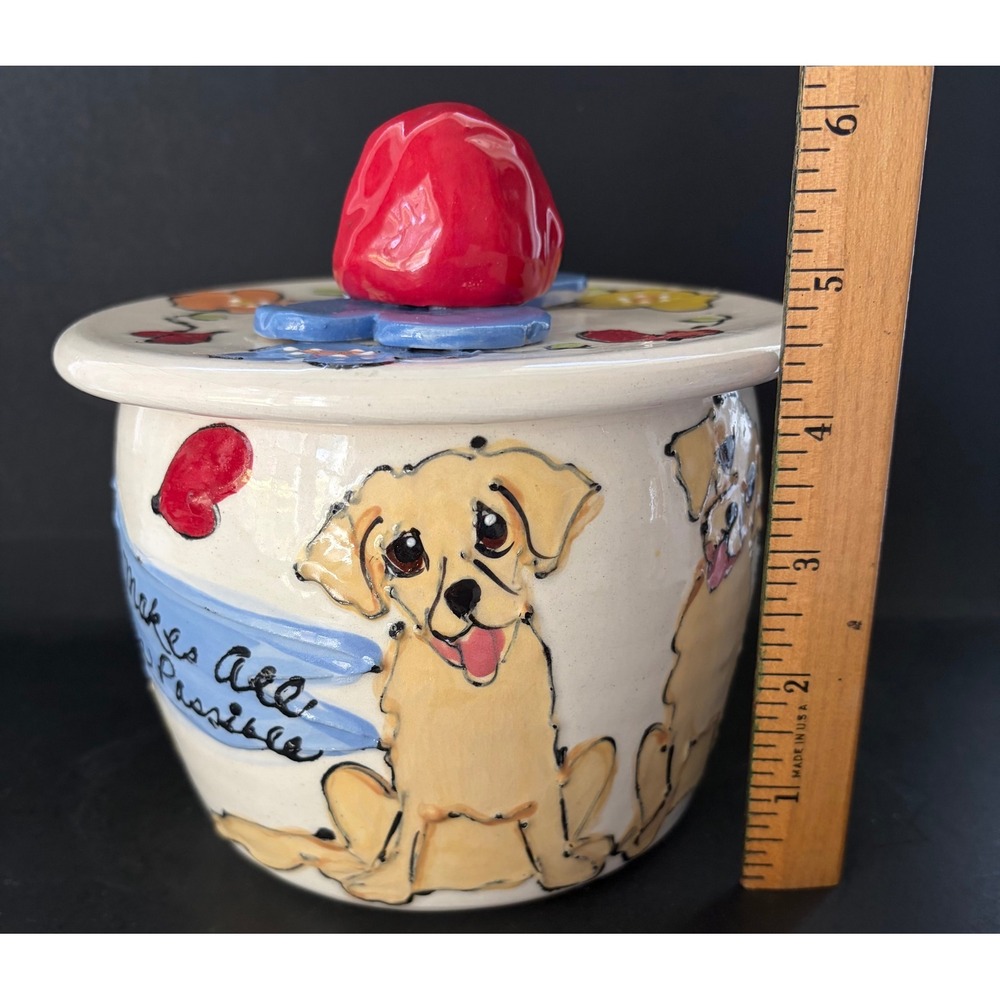 Hand Painted Ceramic Labrador Retriever Dog Treat Jar Love Makes Possible 5in - Picture 10 of 10